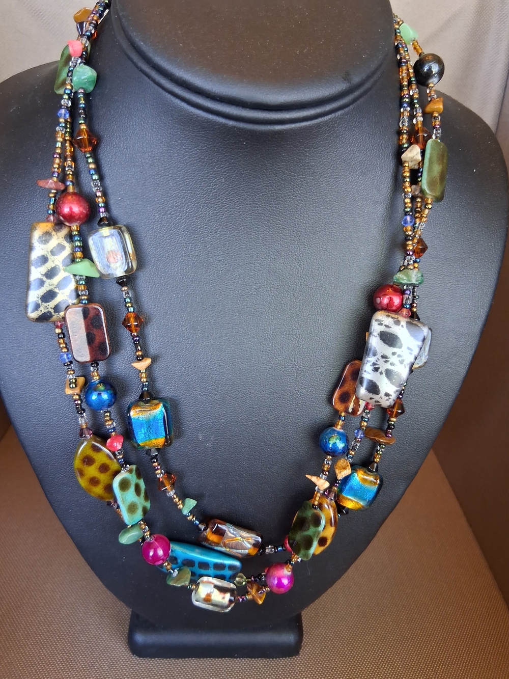 21" Bohemian Vibrant Art Beaded Necklace - Women Jewelry